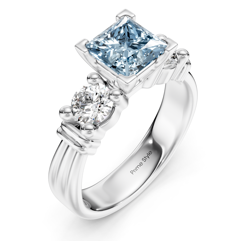 1.50-4.50 CT Princess & Round Cut Fancy Blue Diamonds - Engagement Ring