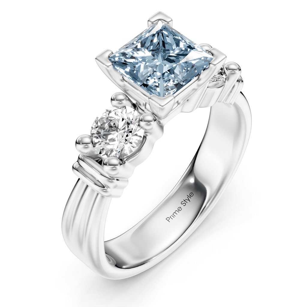 1.50 - 4.50 CT Princess & Round Cut Fancy Blue Diamonds - Engagement Ring - Primestyle.com