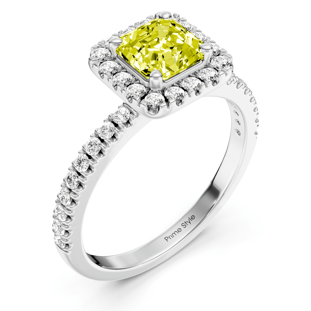 1.45-4.45 CT Ascher & Round Cut Fancy Yellow Diamonds - Engagement Ring