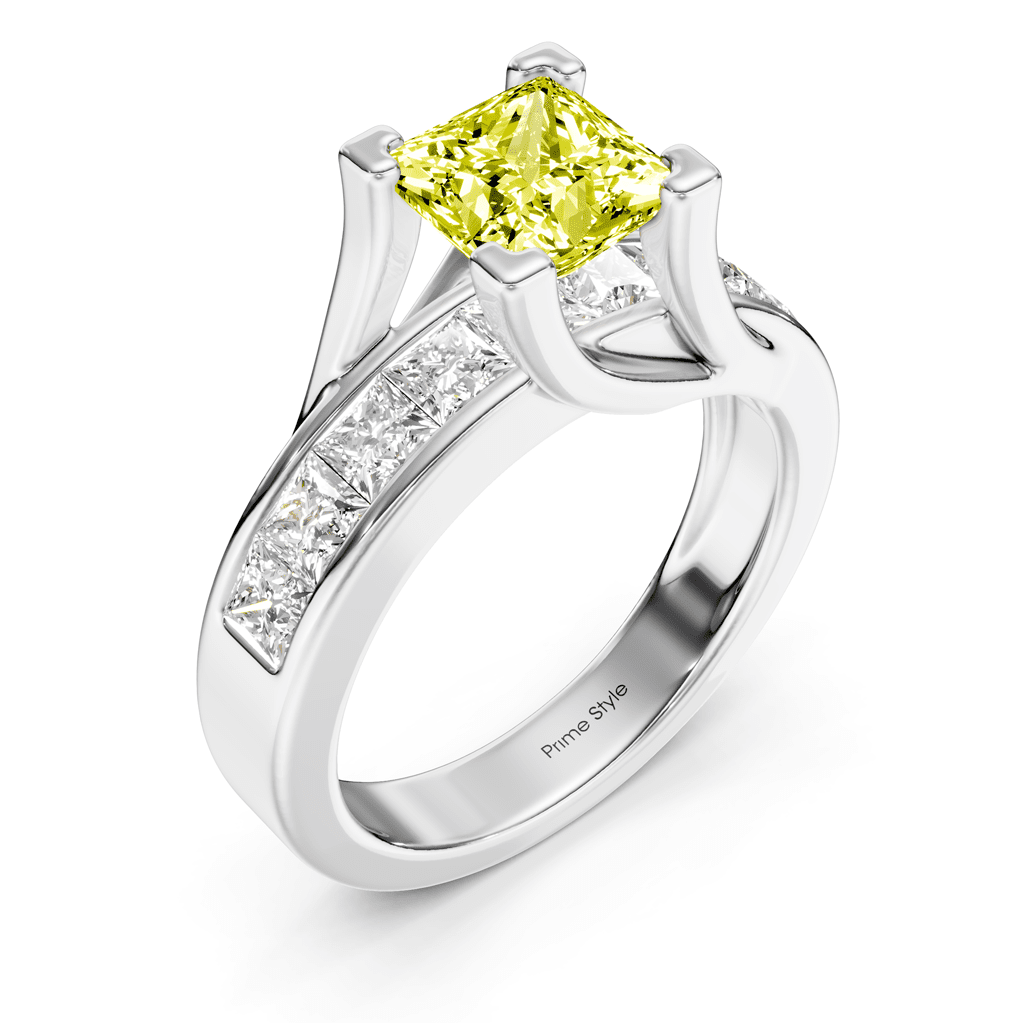 2.20 - 5.20 CT Princess Cut Fancy Yellow Diamonds - Engagement Ring - Primestyle.com