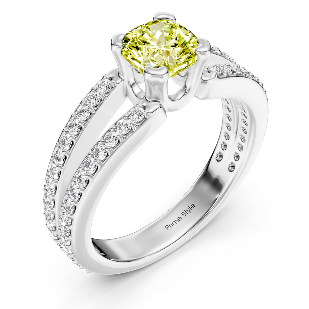 1.50-4.50 CT Cushion & Round Cut Fancy Yellow Diamonds - Engagement Ring