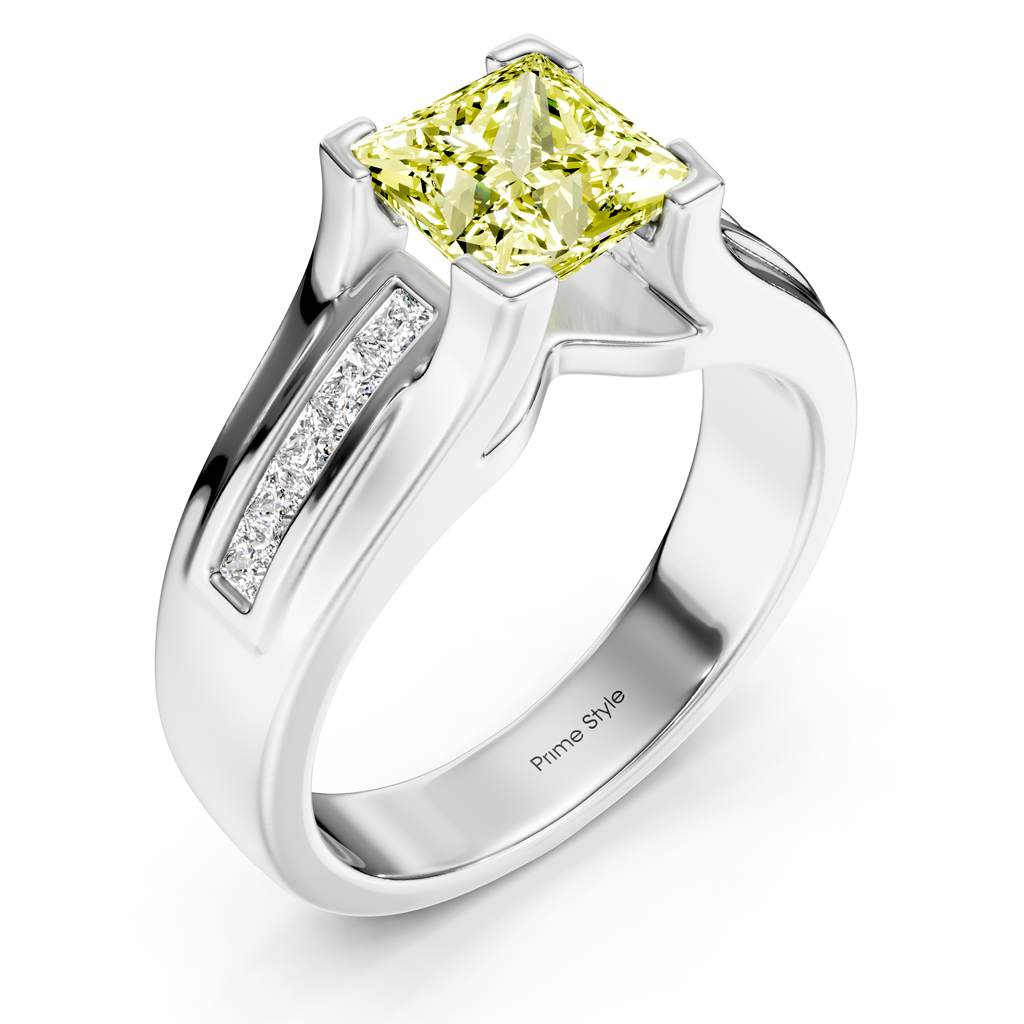 1.35-4.35 CT Princess Cut Fancy Yellow Diamonds - Engagement Ring