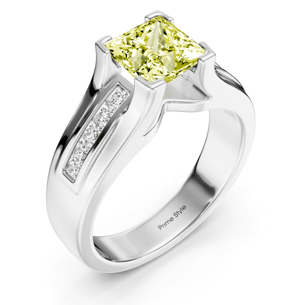 1.35 - 4.35 CT Princess Cut Fancy Yellow Diamonds - Engagement Ring - Primestyle.com