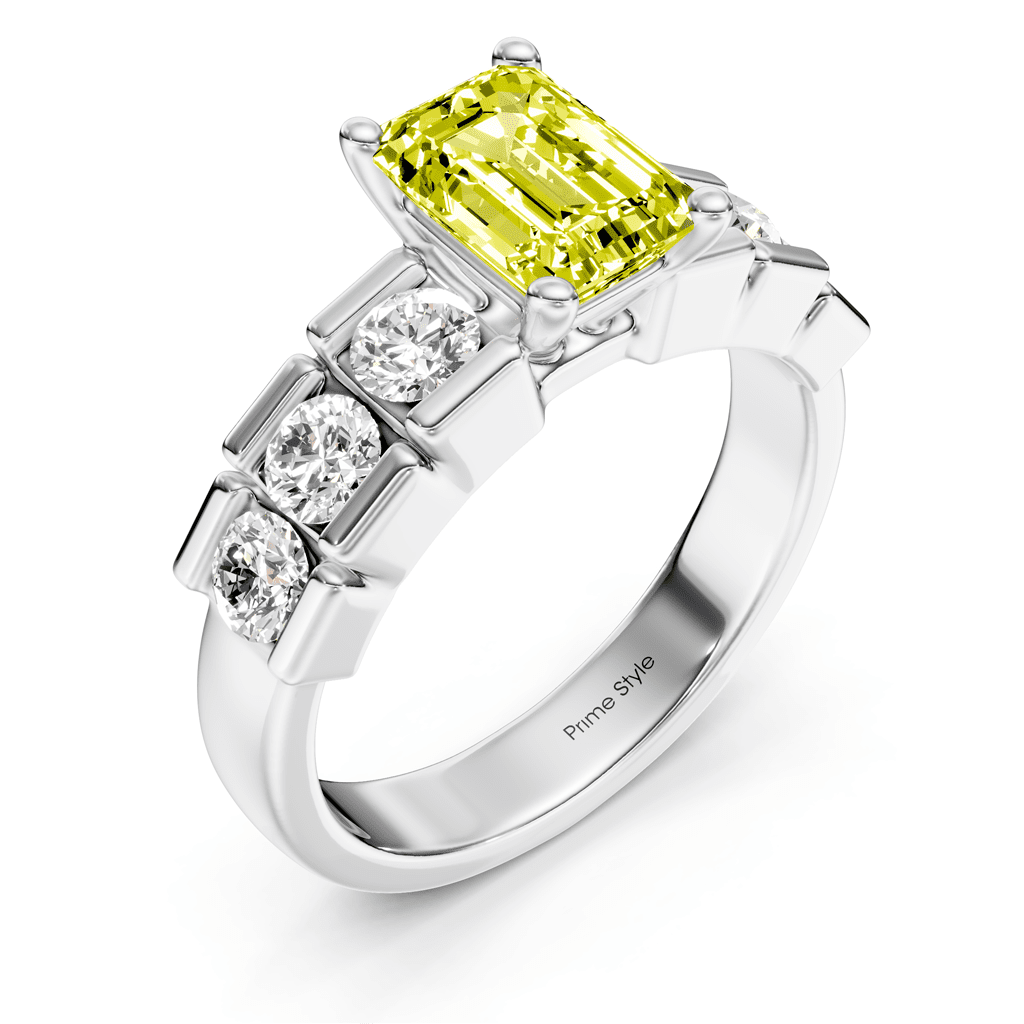 1.85 - 4.85 CT Princess & Round Cut Fancy Yellow Diamonds - Engagement Ring - Primestyle.com
