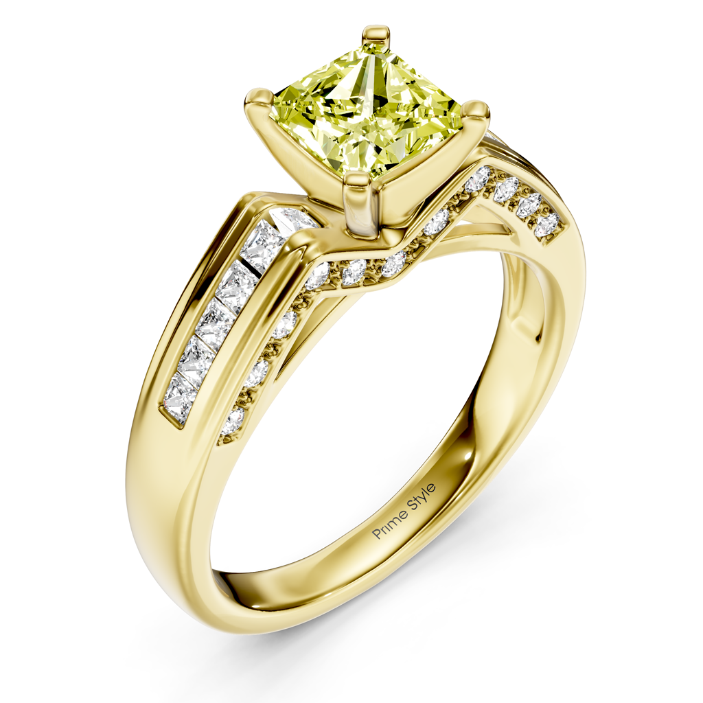 1.45-4.45 CT Princess & Round Cut Fancy Yellow Diamonds - Engagement Ring