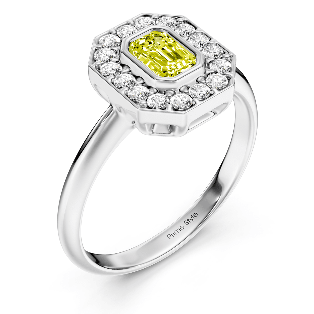 1.35 - 4.35 CT Emerald & Round Cut Fancy Yellow Diamonds - Engagement Ring - Primestyle.com