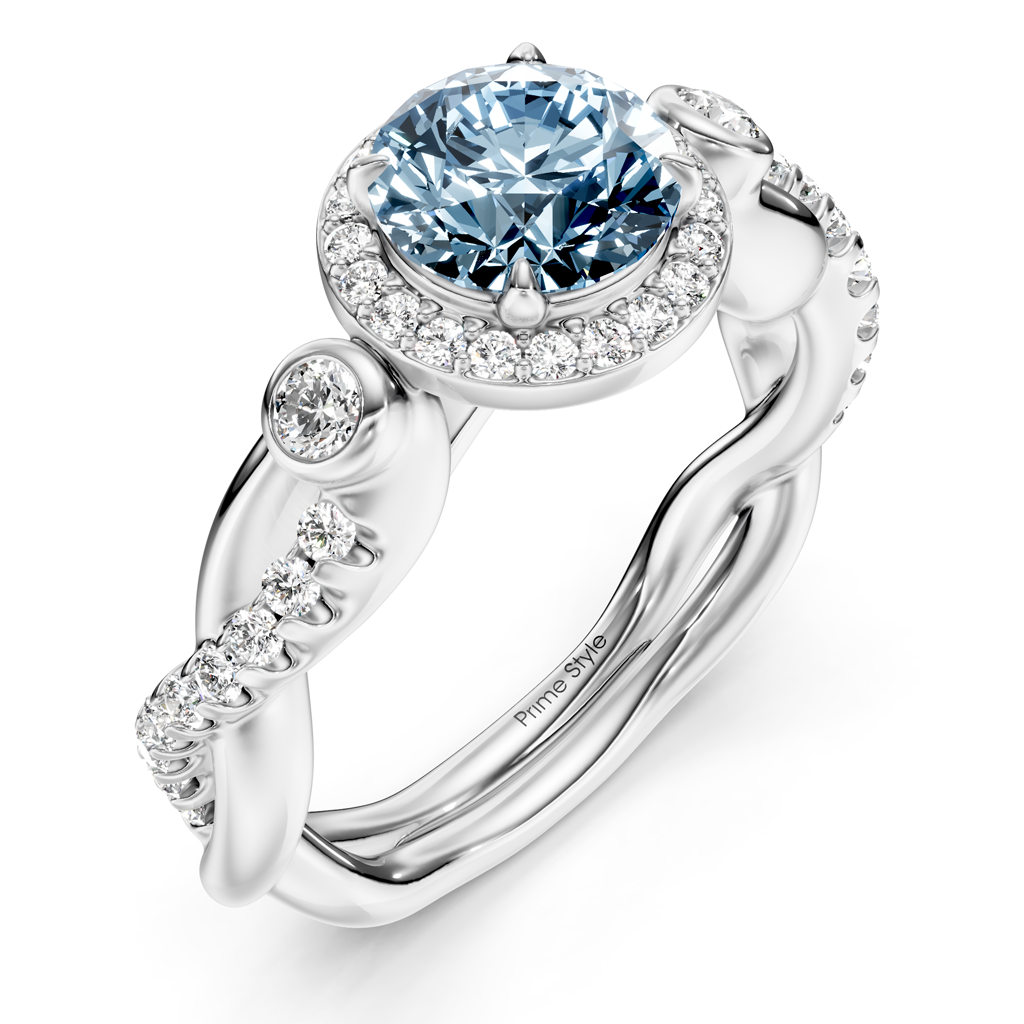 1.70-4.70 CT Princess & Round Cut Fancy Blue Diamonds - Engagement Ring