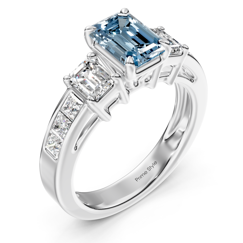 2.20-5.20 CT Emerald & Princess Cut Fancy Blue Diamonds - Engagement Ring