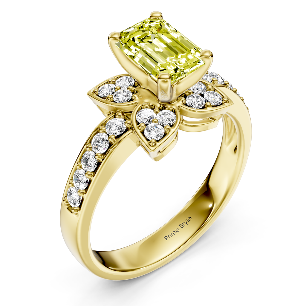 1.40-4.40 CT Emerald & Round Cut Fancy Yellow Diamonds - Engagement Ring