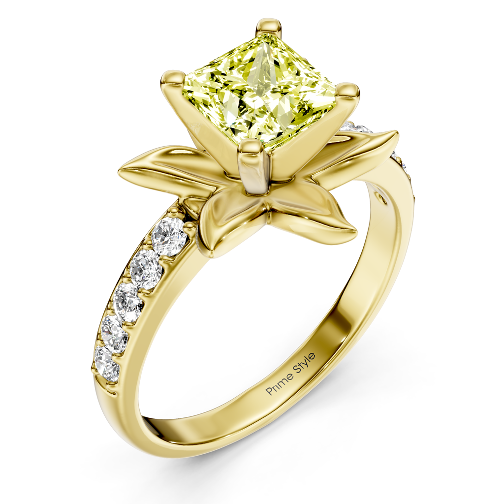 1.25-4.25 CT Princess & Round Cut Fancy Yellow Diamonds - Engagement Ring