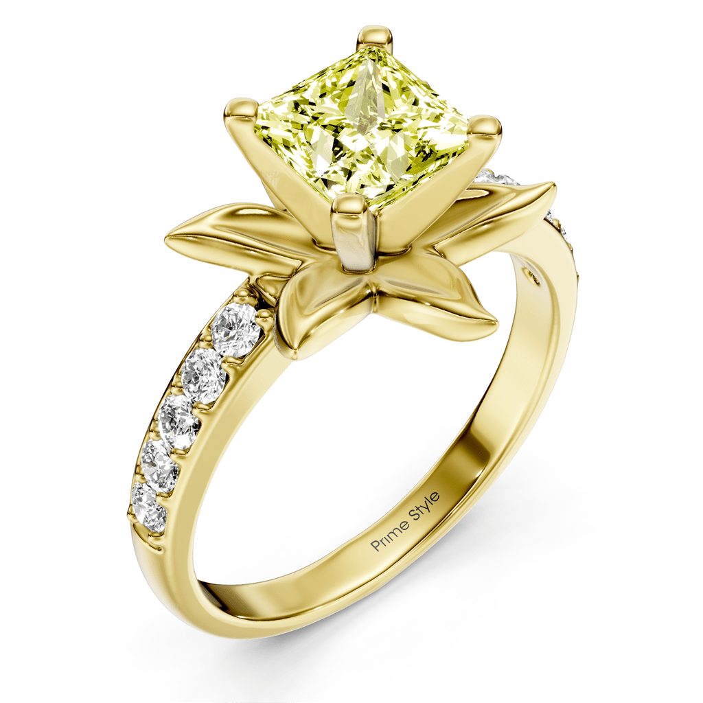 1.25-4.25 CT Princess & Round Cut Fancy Yellow Diamonds - Engagement Ring