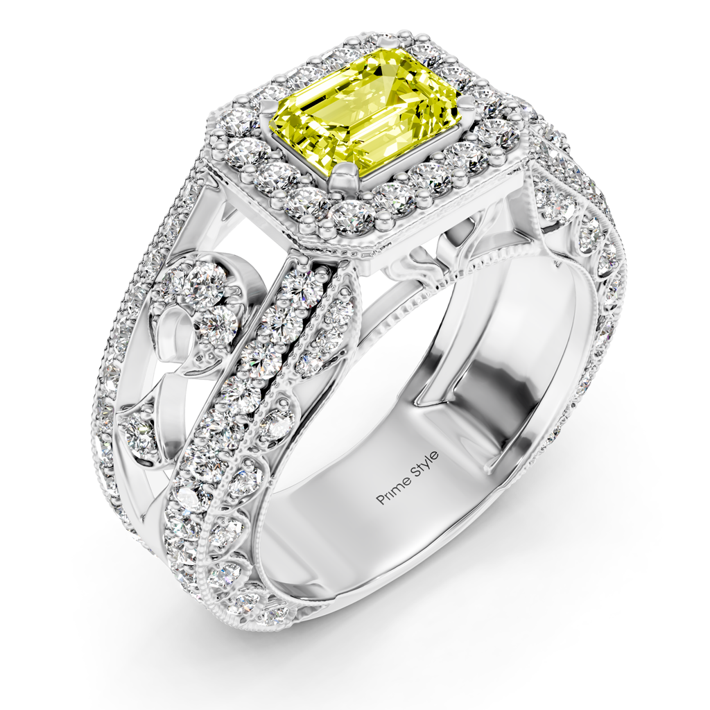 1.95-4.95 CT Emerald & Round Cut Fancy Yellow Diamonds - Engagement Ring