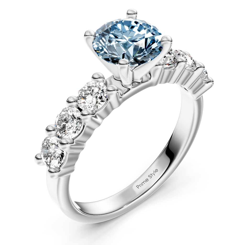 1.90-4.90 CT Round Cut Fancy Blue Diamonds - Engagement Ring
