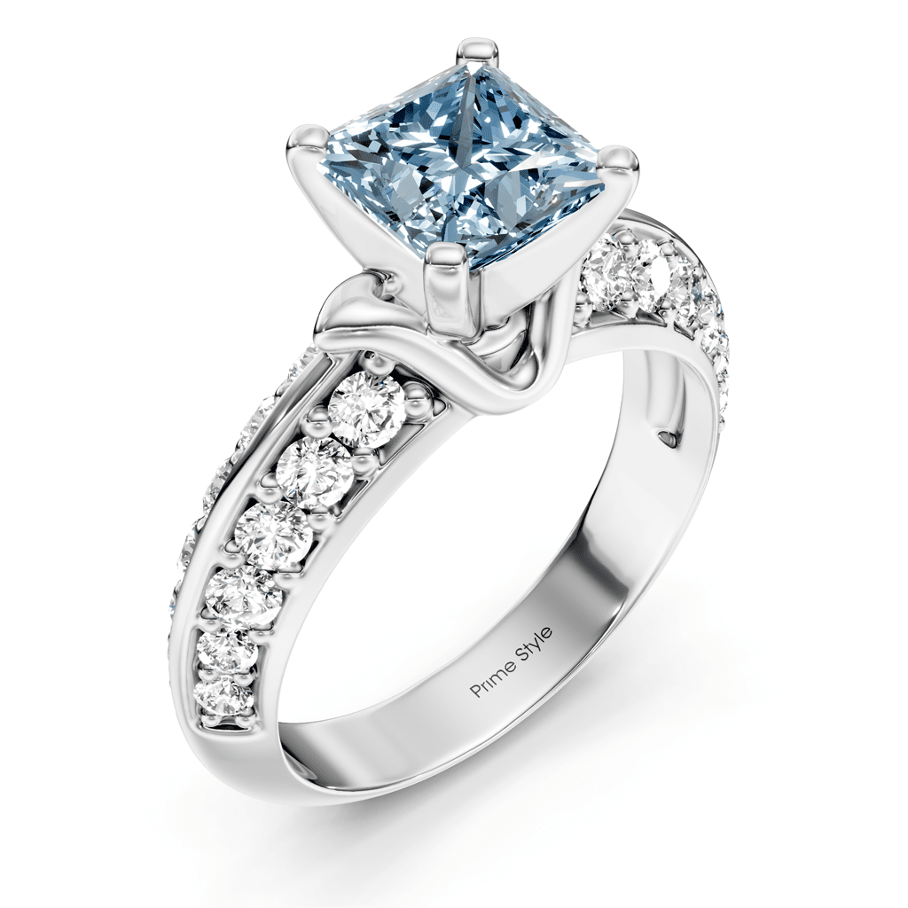 1.65 - 4.65 CT Princess & Round Cut Fancy Blue Diamonds - Engagement Ring - Primestyle.com