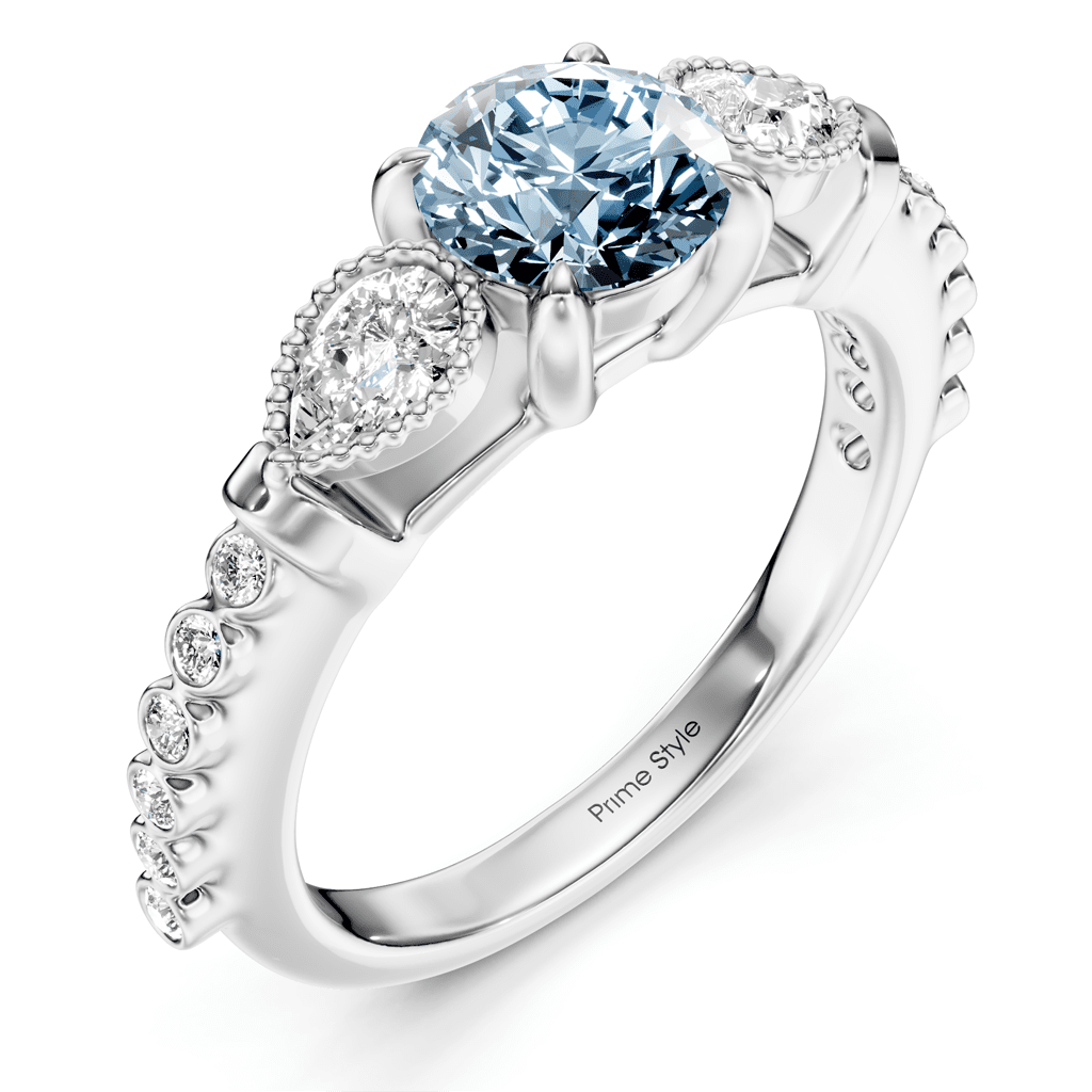 1.42 - 4.42 CT Pear & Round Cut Fancy Blue Diamonds - Engagement Ring - Primestyle.com
