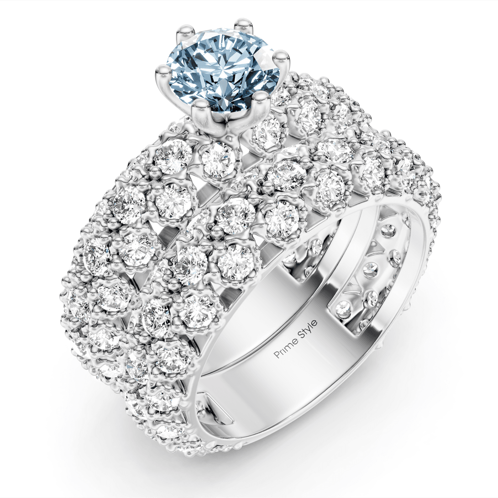 4.00 - 7.00 CT Round Cut Fancy Blue Diamonds - Bridal Set - Primestyle.com
