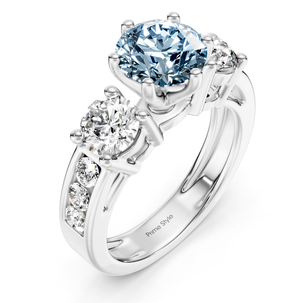 1.80-4.80 CT Princess & Round Cut Fancy Blue Diamonds - Engagement Ring