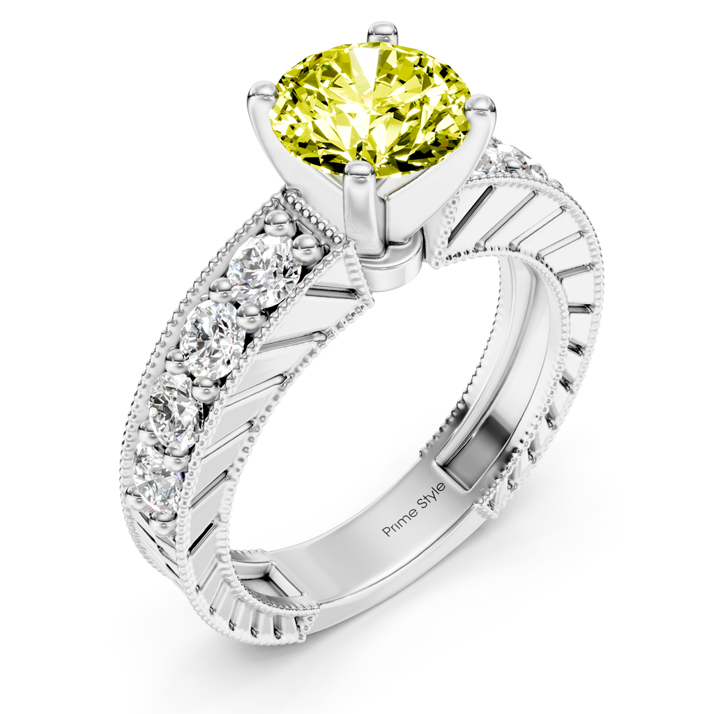 1.85-4.85 CT Princess & Round Cut Fancy Yellow Diamonds - Engagement Ring