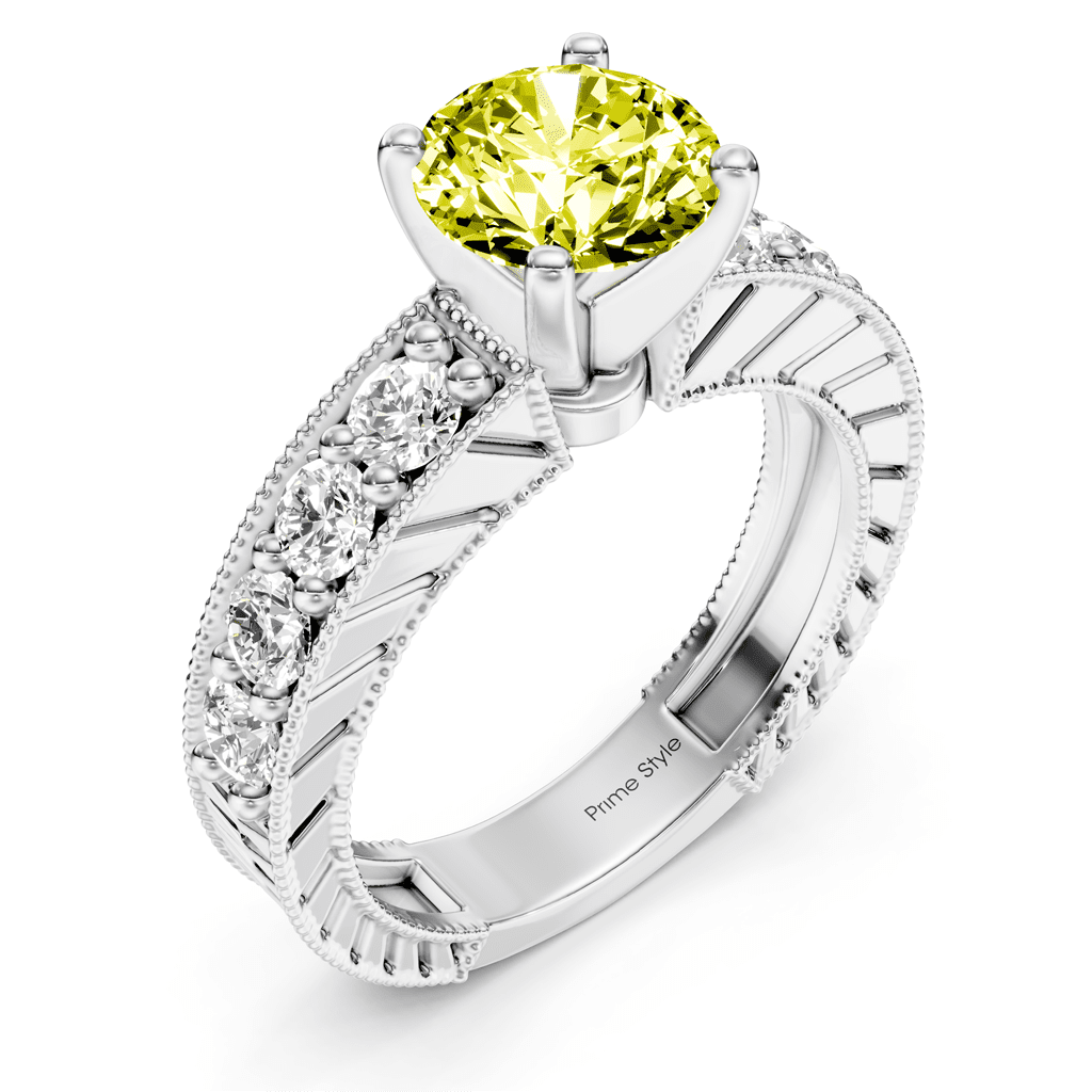 1.85 - 4.85 CT Princess & Round Cut Fancy Yellow Diamonds - Engagement Ring - Primestyle.com