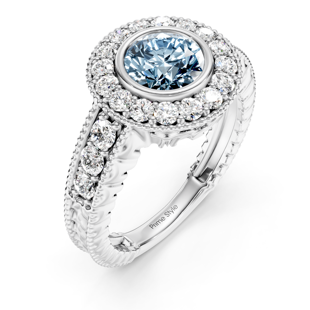 1.50-4.50 CT Round Cut Fancy Blue Diamonds - Engagement Ring