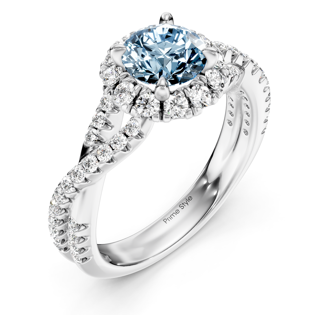 1.45-4.45 CT Round Cut Fancy Blue Diamonds - Engagement Ring
