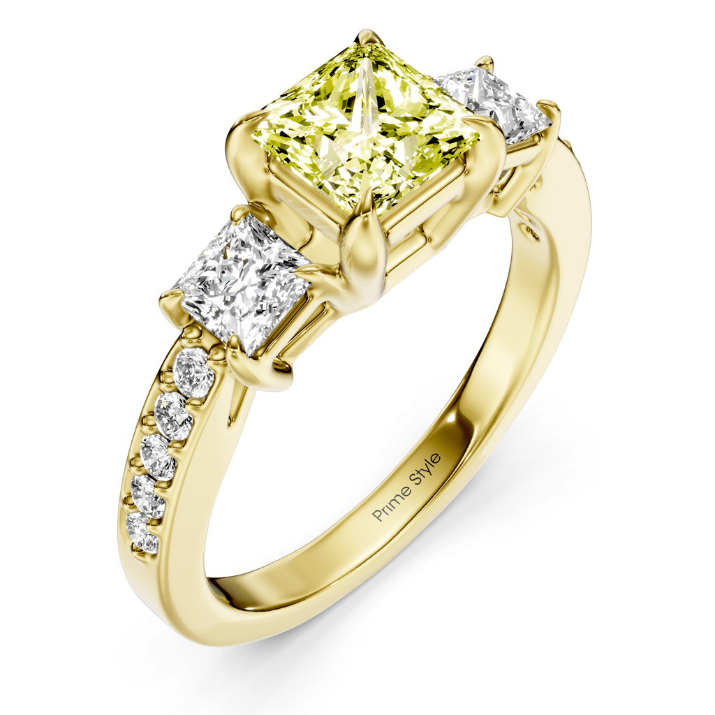 1.85 - 4.85 CT Princess & Round Cut Fancy Yellow Diamonds - Engagement Ring - Primestyle.com