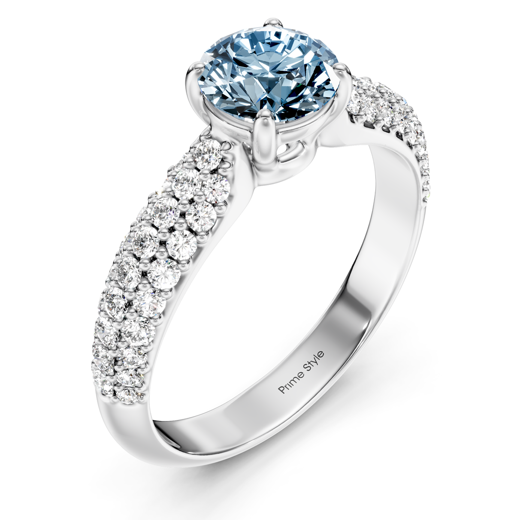 1.50-4.50 CT Round Cut Fancy Blue Diamonds - Engagement Ring