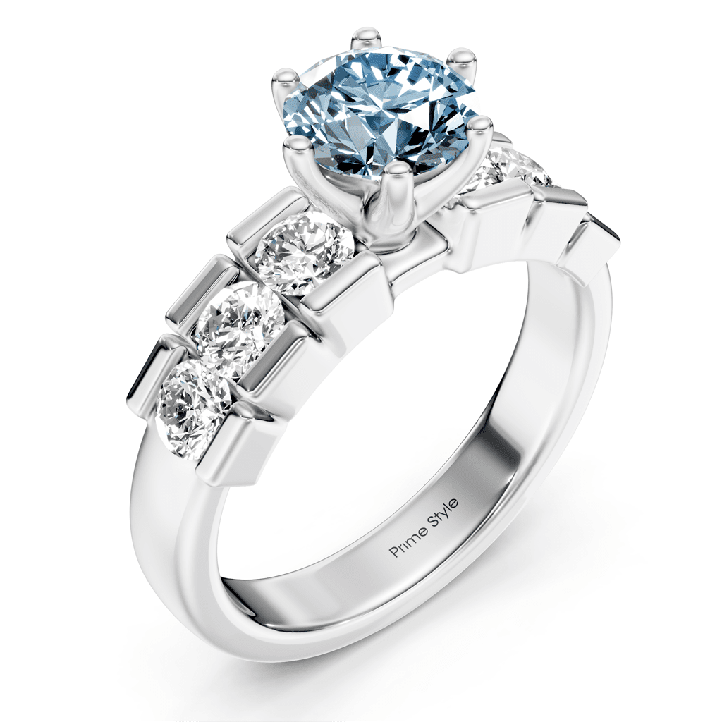 1.85 - 4.85 CT Round Cut Fancy Blue Diamonds - Engagement Ring - Primestyle.com