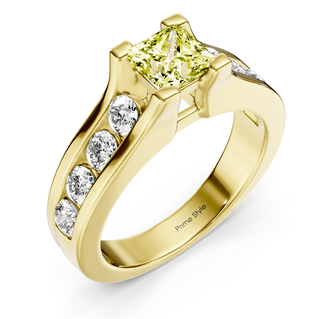 1.80-4.80 CT Princess & Round Cut Fancy Yellow Diamonds - Engagement Ring