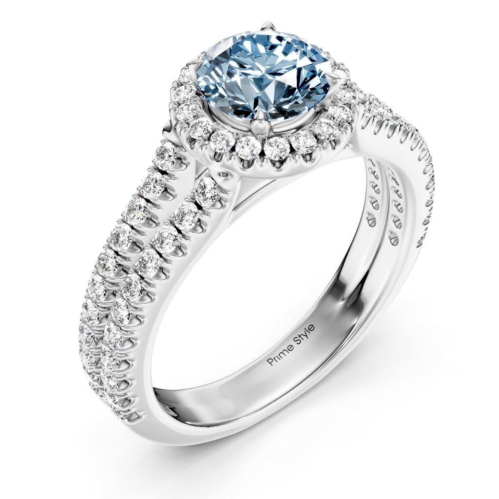 1.60-4.60 CT Round Cut Fancy Blue Diamonds - Engagement Ring
