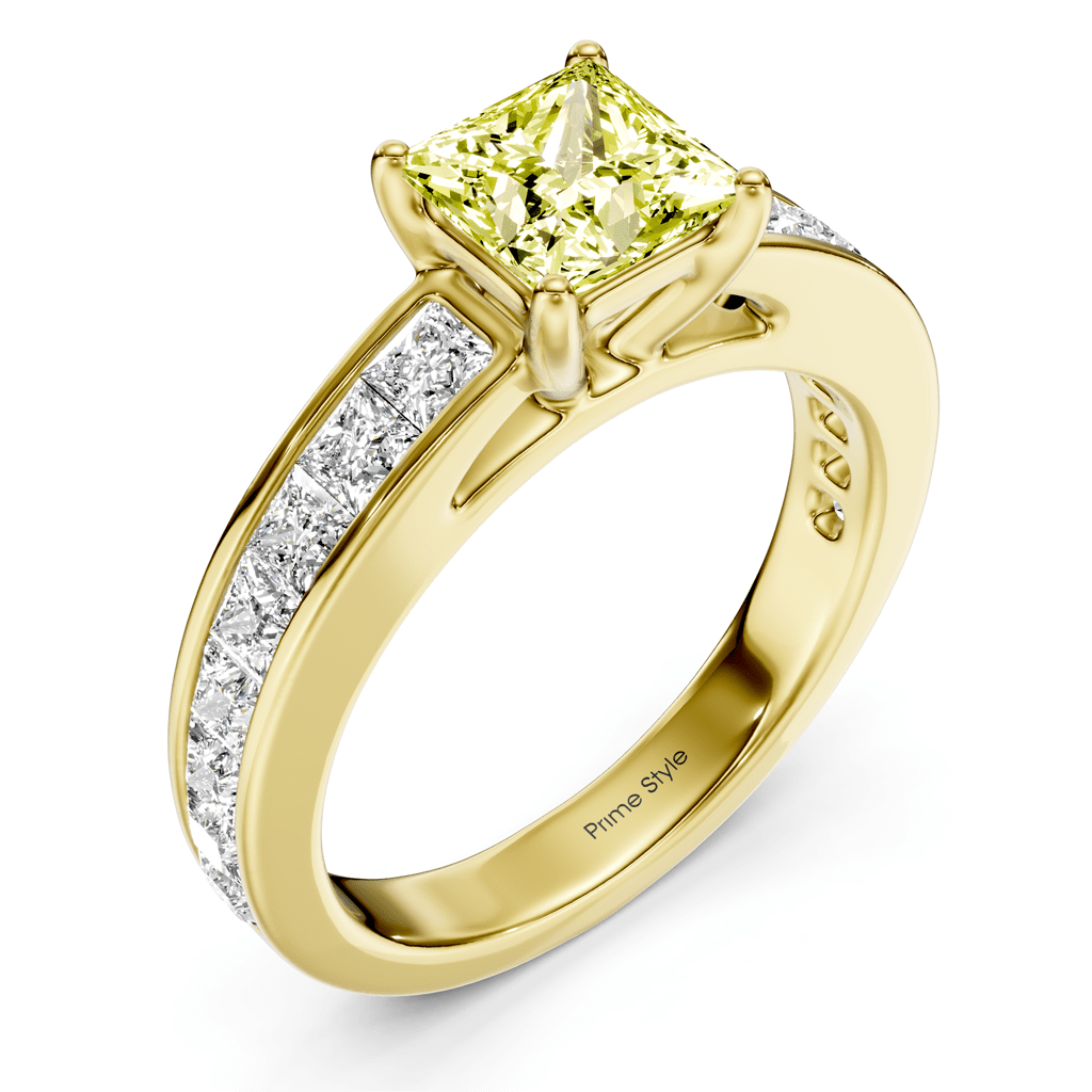 2.25 - 5.25 CT Princess Cut Fancy Yellow Diamonds - Engagement Ring - Primestyle.com
