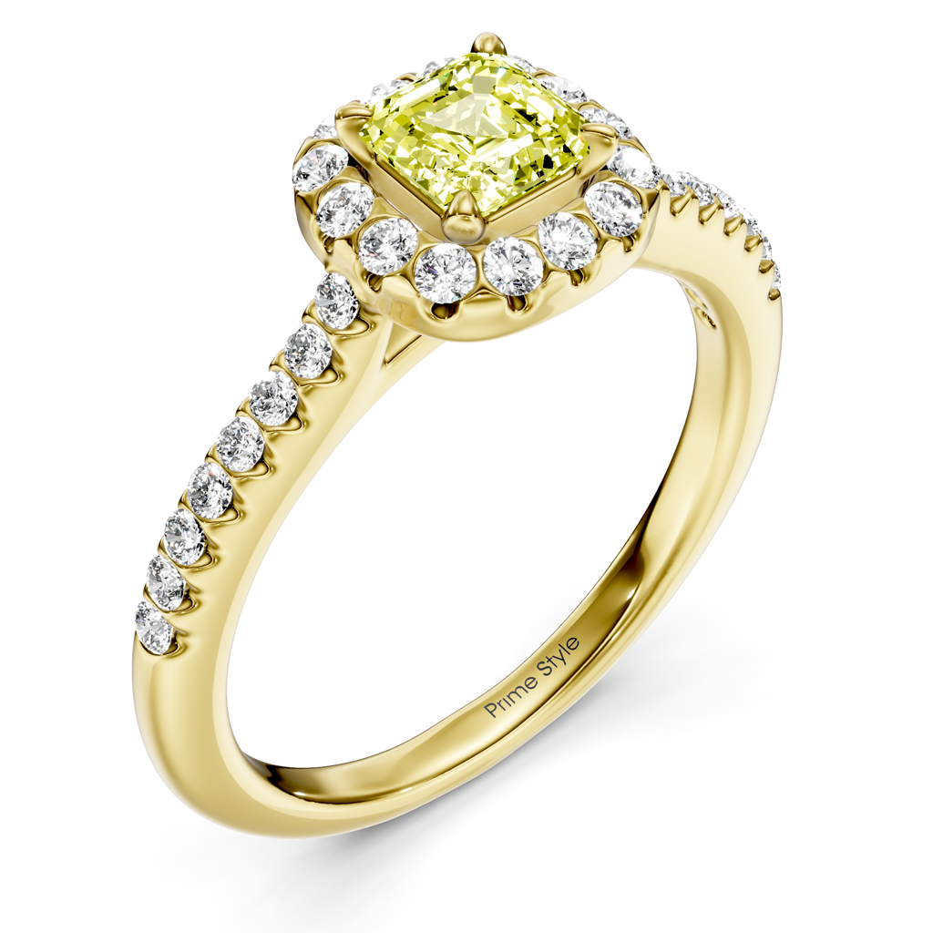 1.35-4.35 CT Ascher & Round Cut Fancy Yellow Diamonds - Engagement Ring