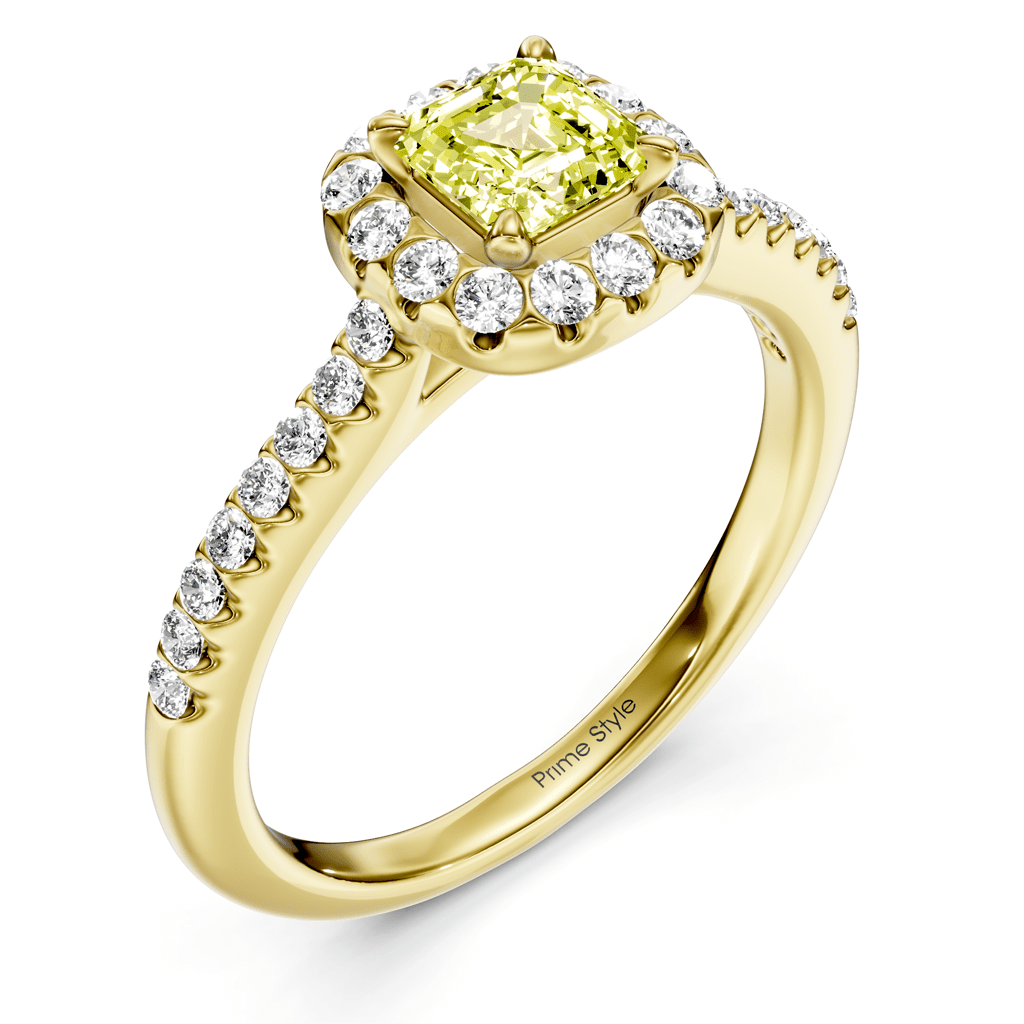 1.35 - 4.35 CT Ascher & Round Cut Fancy Yellow Diamonds - Engagement Ring - Primestyle.com
