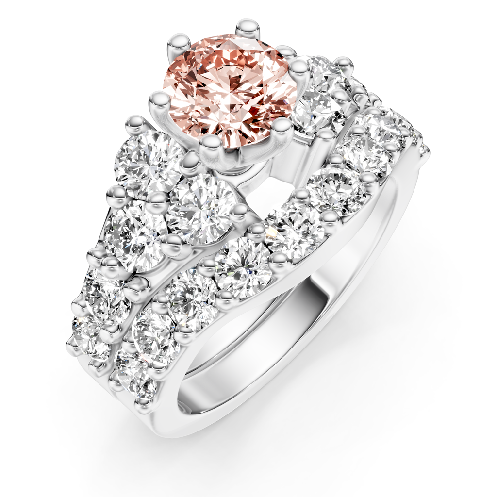 3.55-6.55 CT Round Cut Fancy Pink Diamonds - Bridal Set