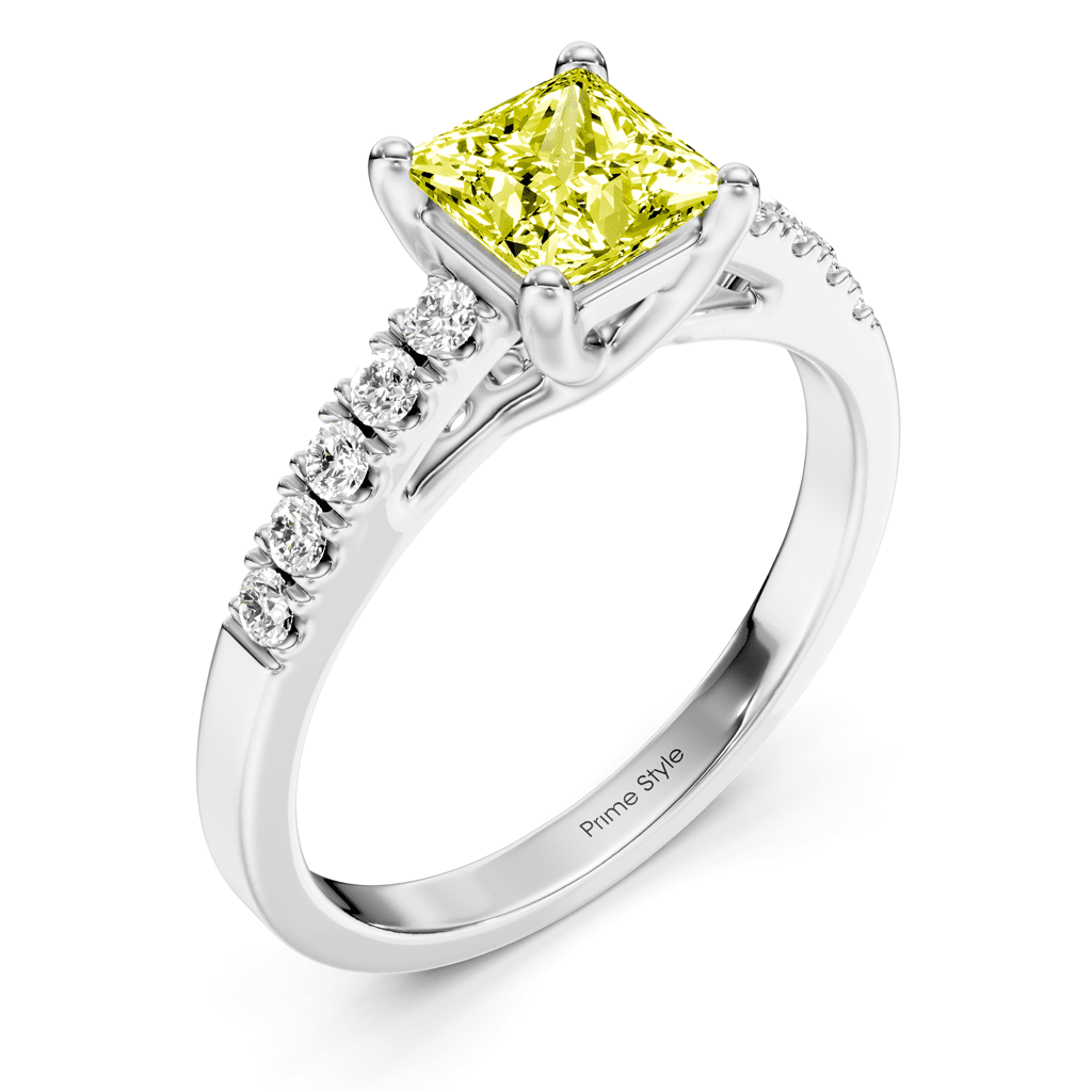 1.25-4.25 CT Princess & Round Cut Fancy Yellow Diamonds - Engagement Ring