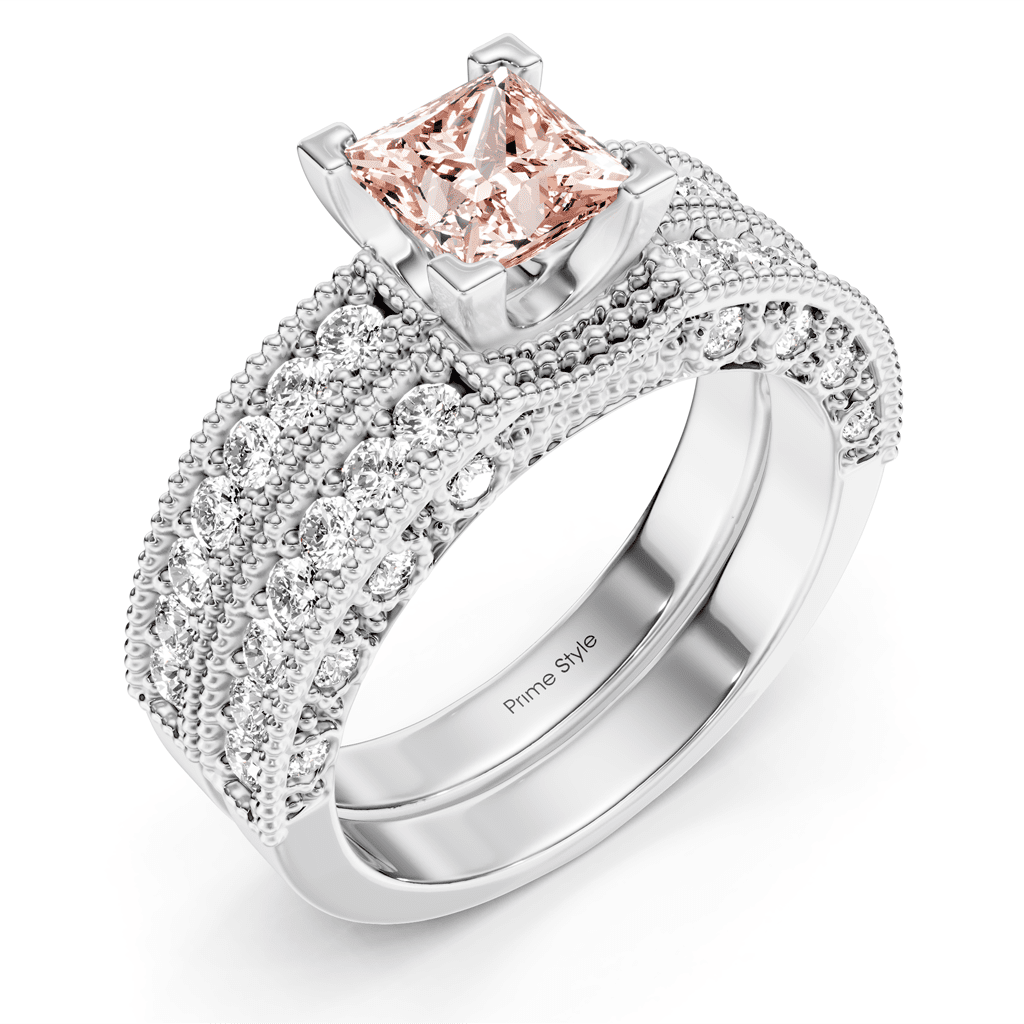 2.10-5.10 CT Princess & Round Cut Fancy Pink Diamonds - Bridal Set