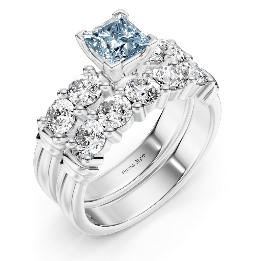 2.20-5.20 CT Princess & Round Cut Fancy Blue Diamonds - Bridal Set