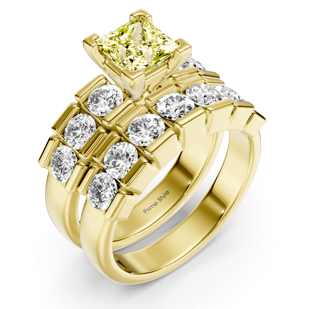 2.85 - 5.85 CT Princess & Round Cut Fancy Yellow Diamonds - Bridal Set - Primestyle.com