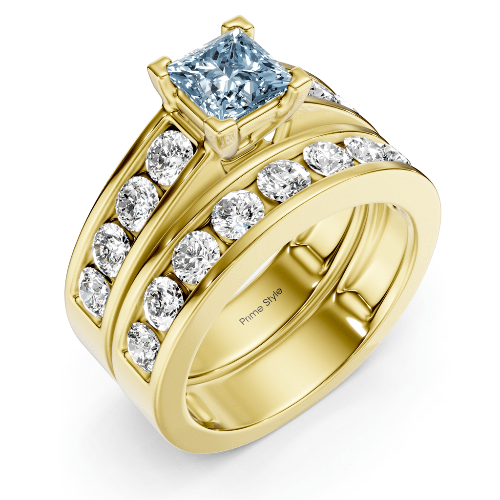 2.60-5.60 CT Princess & Round Cut Fancy Blue Diamonds - Bridal Set
