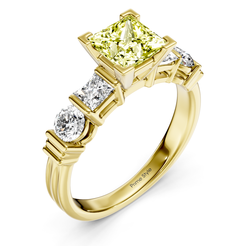 1.70-4.70 CT Princess & Round Cut Fancy Yellow Diamonds - Engagement Ring