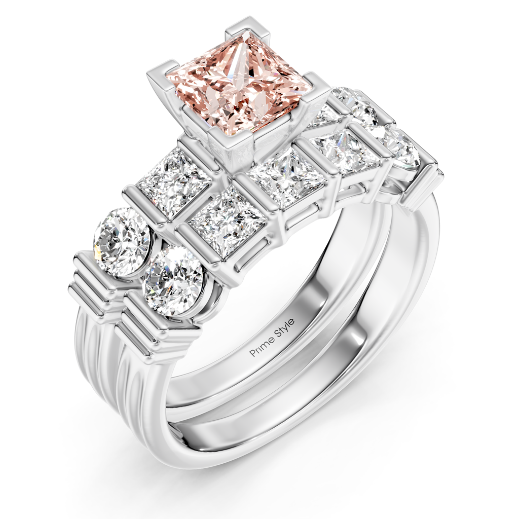 2.55-5.55 CT Princess & Round Cut Fancy Pink Diamonds - Bridal Set