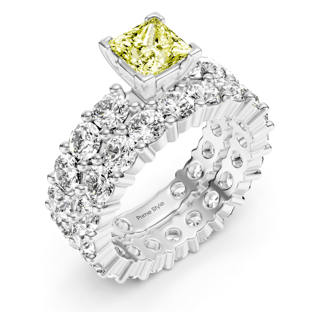 6.30 - 9.30 CT Princess & Round Cut Fancy Yellow Diamonds - Bridal Set - Primestyle.com