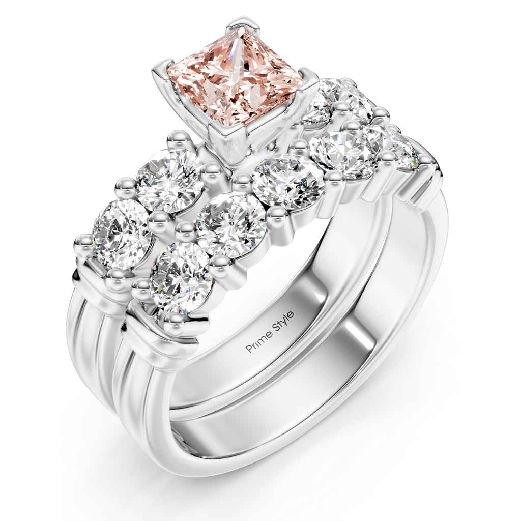 2.20-5.20 CT Princess & Round Cut Fancy Pink Diamonds - Bridal Set