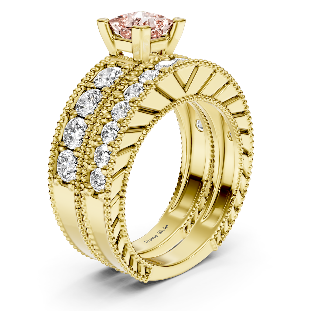 2.45-5.45 CT Princess & Round Cut Fancy Pink Diamonds - Bridal Set