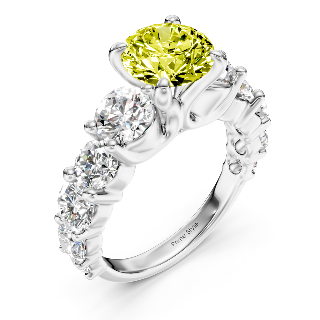 3.50-6.50 CT Round Cut Fancy Yellow Diamonds - Engagement Ring