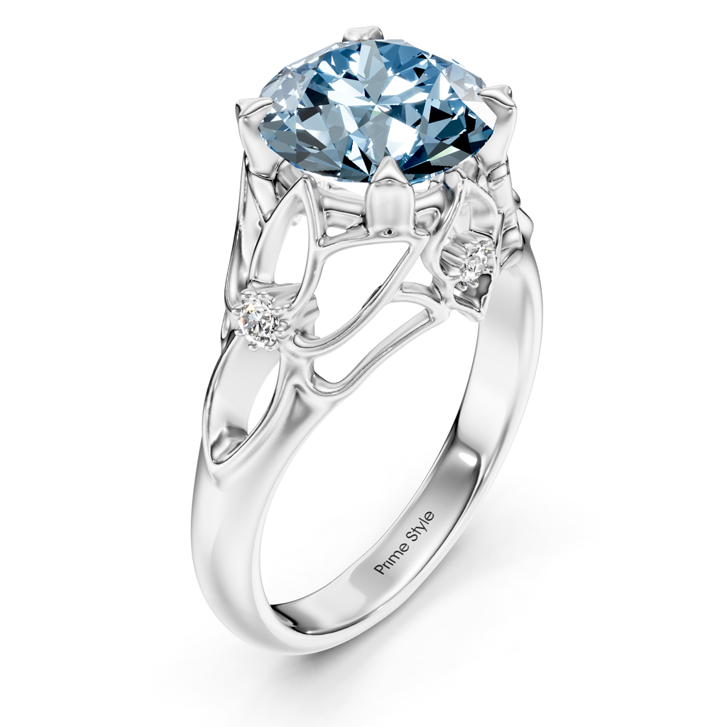 1.07-4.07 CT Round Cut Fancy Blue Diamonds - Engagement Ring