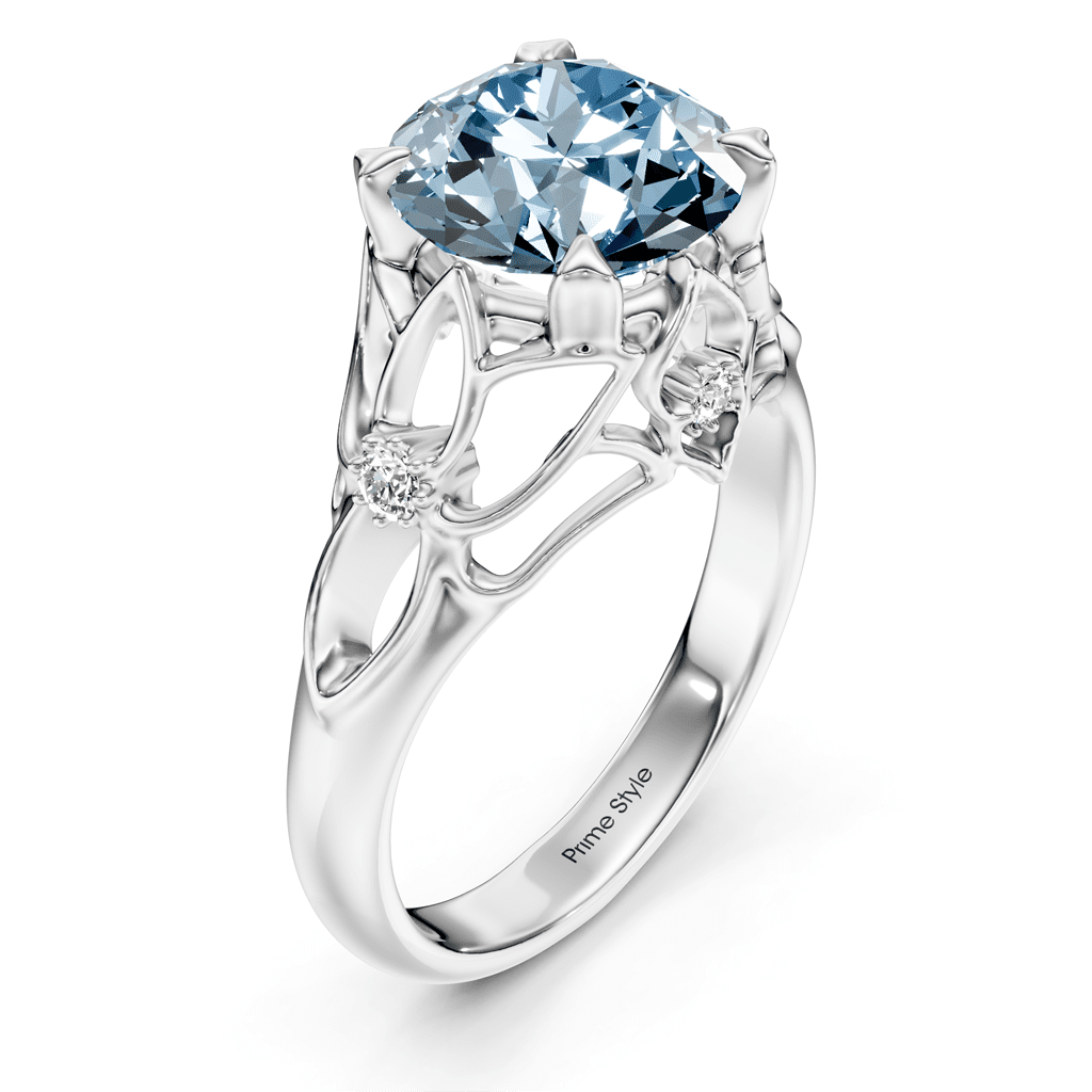 1.07-4.07 CT Round Cut Fancy Blue Diamonds - Engagement Ring