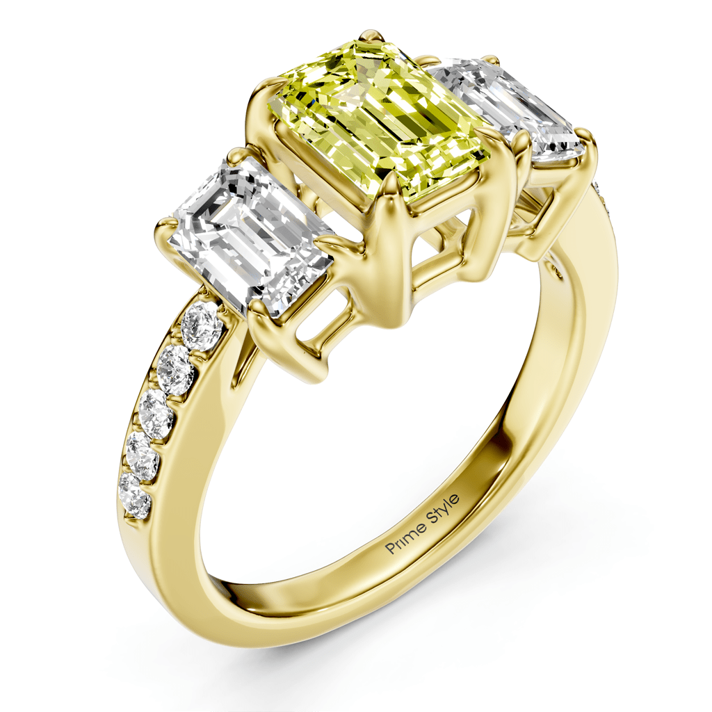 2.15 - 5.15 CT Emerald & Round Cut Fancy Yellow Diamonds - Engagement Ring - Primestyle.com