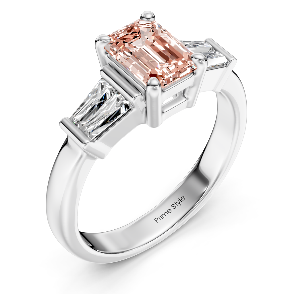 1.40-4.40 CT Emerald & Taper Cut Fancy Pink Diamonds - Engagement Ring