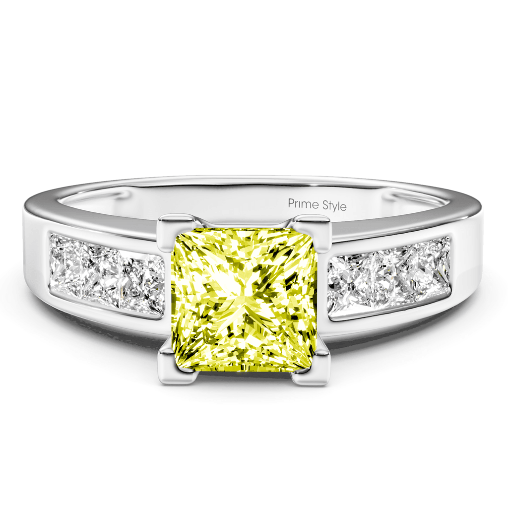 1.80 - 4.80 CT Princess Cut Fancy Yellow Diamonds - Engagement Ring - Primestyle.com